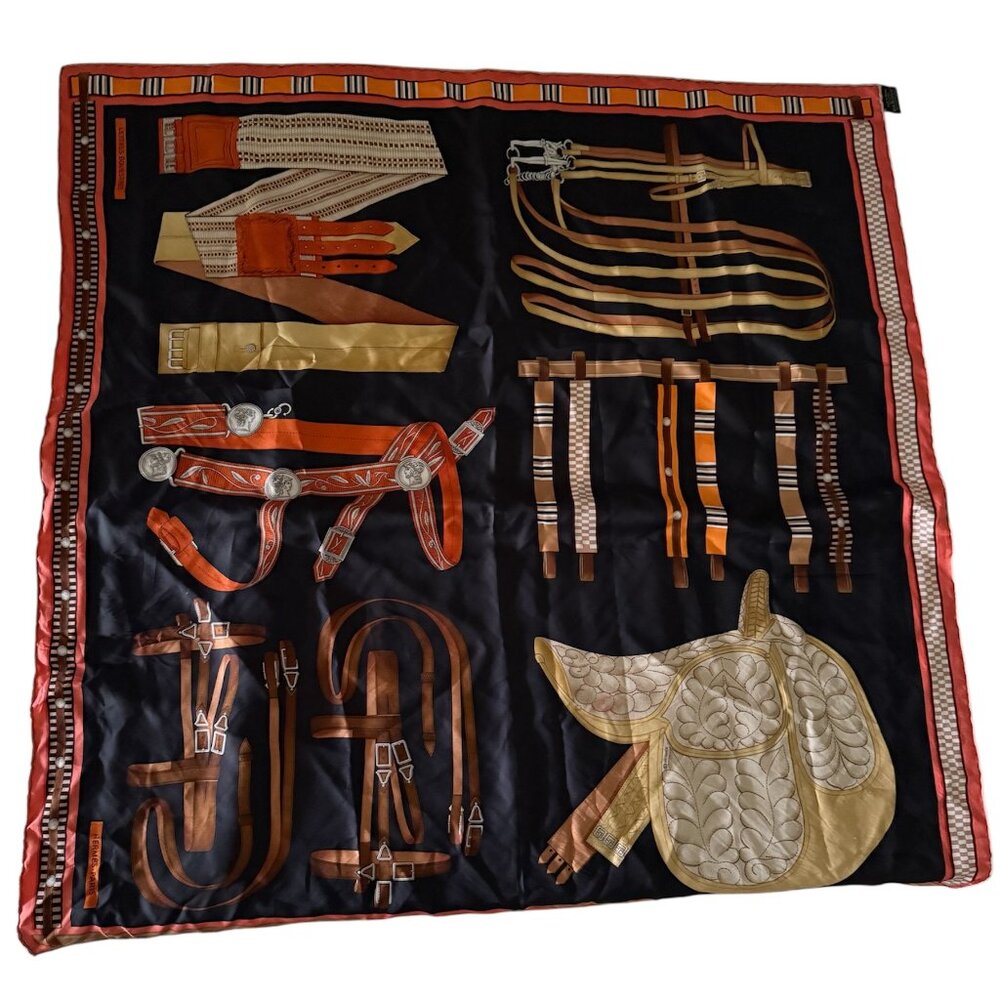 Hermes Black and Orange Equestrian Scarf - invoice!